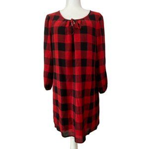 MADEWELL Signal Buffalo Plaid Wool Blend Shift Dress Red Black Lined Large